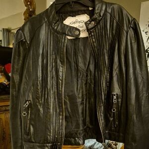 Heart Soul Black Faux Leather Jacket with Vertical Stitch Details